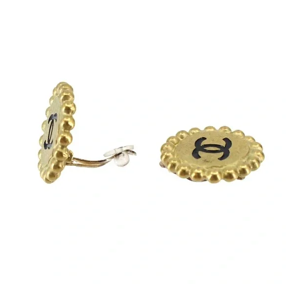 Chanel authentic vintage earrings clip on earrings gold black! Classy+Beautiful💄 - Picture 5 of 6